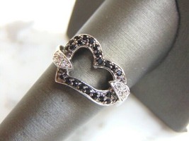 Womens Vintage Estate Sterling Silver Onyx Stone Heart Ring 5g E4846 - £23.46 GBP