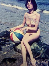 1960s Pretty Nude Brunette Woman Shore Beachball Pin-up 35mm Color Slide - £5.11 GBP