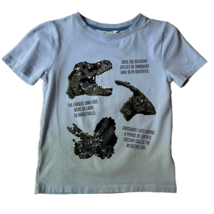 H&amp;M Unisex Kids Dinosaur Facts Graphic T-Shirt Blue Reversible Sequin Husky 6X/7 - £11.20 GBP