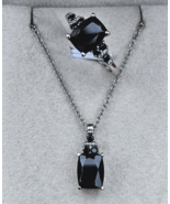 Black Tourmaline Ring and Pendant in Stainless Steel 6.00 ctw 20 In. Size 7 - $24.95