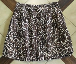 BANANA REPUBLIC Brown/Beige Abstract Print Lined Silk Bubble Skirt w/ Po... - $14.60