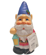 Holiday Time 11&quot; Light Up Tabletop GNOME WITH BLUE HAT Blow Mold Christmas - £12.61 GBP