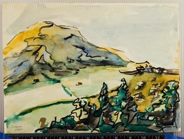 Vintage Acuarela Pintura En Papel Montaña Apaisado Tob - £119.24 GBP
