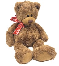 Vintage GUND Teddy Bear 13&quot; Brown Curly Heart Bow Stuffed Plush Valentine 1986 - £15.14 GBP