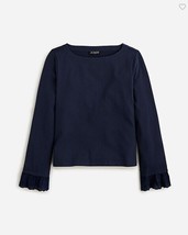 New J Crew Women Navy Jersey Knit Top XXS Bell Sleeve Eyelet Trim Boat Neck - £23.64 GBP