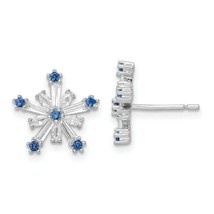 NEW Sterling Silver Rhodium-plated Polished Blue and White CZ Snowflake Earrings - £74.23 GBP