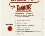 Al Asador Rotiseria Menu Al Lado Del Cine Ocean Buenos Aires Argentina  - £21.90 GBP