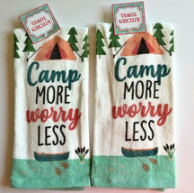 Camp More Worry Less Dish Towels Set of 2 Tent Camping Cabin Lodge 100% ... - $24.38