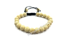 Dyed Cream Lava 8x8 mm Round Beads Thread Bracelet TB-88 - £7.92 GBP