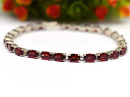 13.5CT Lab-Created Garnet Oval Birthstone Tennis Bracelet in 14k Gold Over 7&quot; - £143.85 GBP