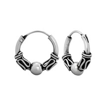 925 Silver Bali Hoop Earrings (12 mm) with a Ball - £12.05 GBP