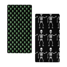 Skeleton And Alien Fitted Sheet Set, Classic Ufo Faces With Dancing Bones Scary  - £43.79 GBP