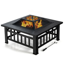 Outdoor 32&quot; 3 in 1 Square Fire Pit Table W/ BBQ Grill, Rain Cover for Ca... - £152.07 GBP