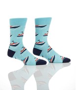 Yo Sox Men&#39;s Premium Crew Socks Blue Jet Ski Motif Cotton Antimicrobial  - £7.78 GBP