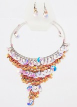 Bib Draped Wire Choker Necklace Pierced Earrings Set Sequins Beads NWT Boho - $21.47