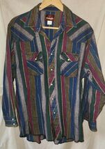 Mens VTG Wrangler Snap Front XL 17-17.5 Long Sleeve Multicolor Stripe Shirt - $14.99