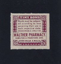 &quot;Walther Pharmacy Tiny Bond&quot; Thrift Type Cinderella / Poster Stamp Mint NH - $5.69