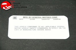 75 76 77 Camaro Vehicle Certification Decal - £17.77 GBP