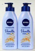 2 Bottles Nivea 16.9 Oz Vanilla &amp; Almond Oil Infused Quick Absorbing Lotion - £27.45 GBP
