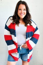 Simply Patriotic Red White &amp; Blue Striped Crochet Cardigan - £44.05 GBP