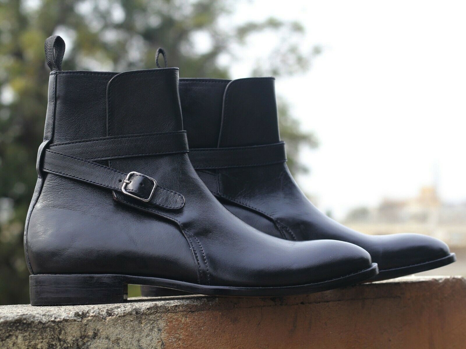 Handmade Men's Ankle High Black Leather Boots, Men Designer Jodhpurs Boots