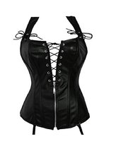 Black Faux Leather Zip N Lace Gothic Steampunk Halloween Costume Overbus... - £57.36 GBP