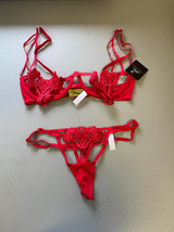 MSRP $59 Just Sexy Red Lace Caged Demi Bra &amp; G-String Red Size M NWOT - £6.80 GBP
