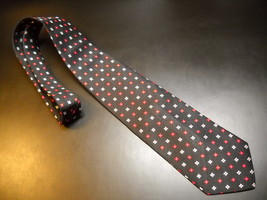 Brooks Brothers Makers Neck Tie Black with Silver Red Accents Woven English Silk - £10.41 GBP