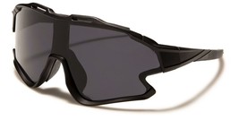 NEW SHIELD WRAP AROUND MENS SPORT BLACK SUNGLASSES BLACK LENS UV400 - £10.63 GBP