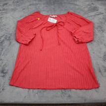 French Laundry Shirt Womens L Red Round Neck Key Hole Quarter Sleeve Blouse - £20.08 GBP