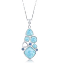 Sterling Silver Multi-Shaped Larimar and Blue CZ Pendant - £67.33 GBP
