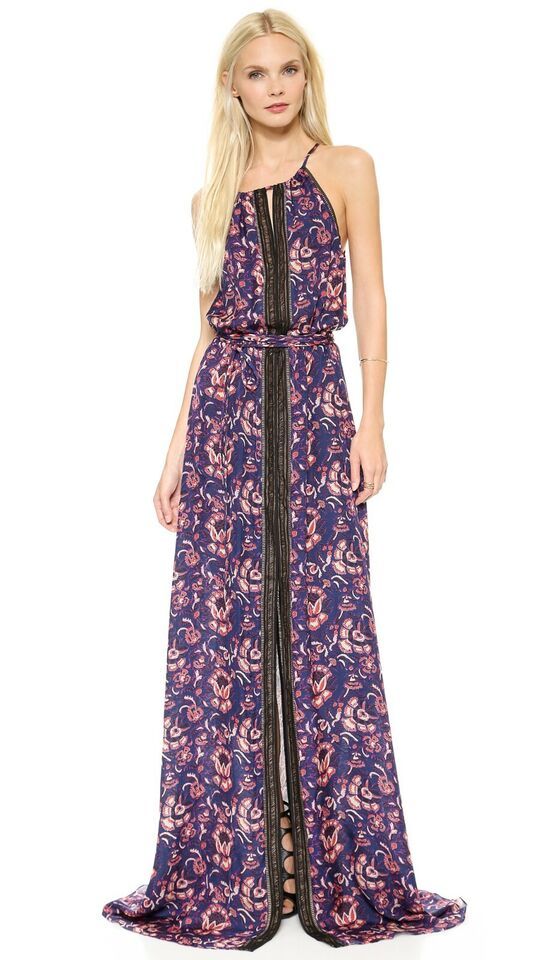 Veronica Beard Floral Batik Print Lace Trimmed Gown Silk Maxi Dress $109... - $247.49