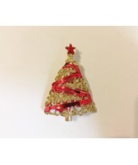 Tree Pin Brooch Christmas Vintage Red Ribbon Star Enamel Gold Metal Fili... - £11.75 GBP