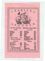 Charlies Seafood Menu West Main Road Middletown Rhode Island - £9.34 GBP