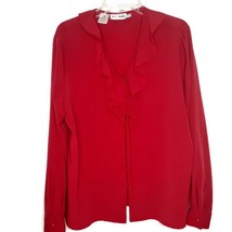 K C Studio Womens Blouse Size 16 Long Sleeve Loop Button Front V-Neck Solid Red - £10.99 GBP