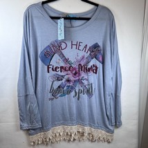Daisy Rae Kind Heart Fierce Mind Graphic Top with Lace Trim, M/L - $24.74