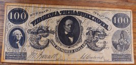 Vintage 100 dollar Virginia Treasury Note Oct 15, 1862 - £8.65 GBP