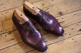 Handmade Men&#39;s Leather Super Oxfords Stylish custom made Purple Wingtip Shoes-45 - £172.81 GBP