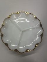 Fire King 10” Divided Platter Milk Glass Gold Trim Anchor Hocking - $8.54