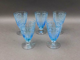 Fostoria Versailles Azure Blue 5 1/4&quot; Parfait Crystal Tumbler Glasses Set Of 5 - £278.21 GBP