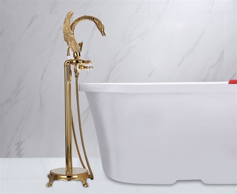 Gold Luxury Swan Bathtub Faucet Free Standing Bath Faucet Hot Cold with ... - $899.00