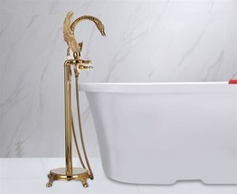 Gold Luxury Swan Bathtub Faucet Free Standing Bath Faucet Hot Cold with ... - £702.87 GBP