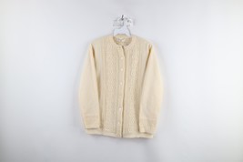 Vtg 50s 60s Streetwear Womens S Ribbed Knit Button Cardigan Sweater Cream USA - £46.68 GBP