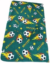 Soccer Ball Fleece Blanket w/ Tag 50x60 - Green - £16.44 GBP