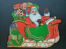 Vintage Flocked &quot;Santa Sleigh Toys &quot; Double sided Wall Haning 13  x  11   &quot; - £13.42 GBP