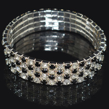 2/3/4 Rows Full Rhinestone Shiny Bracelet for Women Crystal Stretch Bracelet Ban - £8.01 GBP