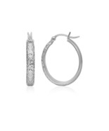 10k White Gold Hammered Oval Hoop Earrings - $188.09