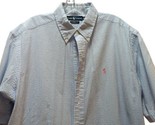 Ralph Lauren men Large button front shirt blue white stripe seersucker p... - $19.79