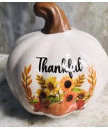 Autumn Ceramic White Pumpkin Greateful Tabletop 4 In Thank Full - $20.20 CAD