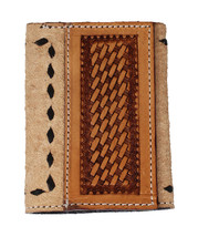 Men&#39;s Western Tan Rough-Out Basket Tooled Leather Tri-Fold Wallet 18RSW125T - $35.63